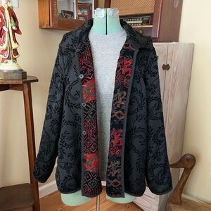 Reversible Shacket Red & Black Artsy Gothic Tapestry Witchy Boho Button Up 1X